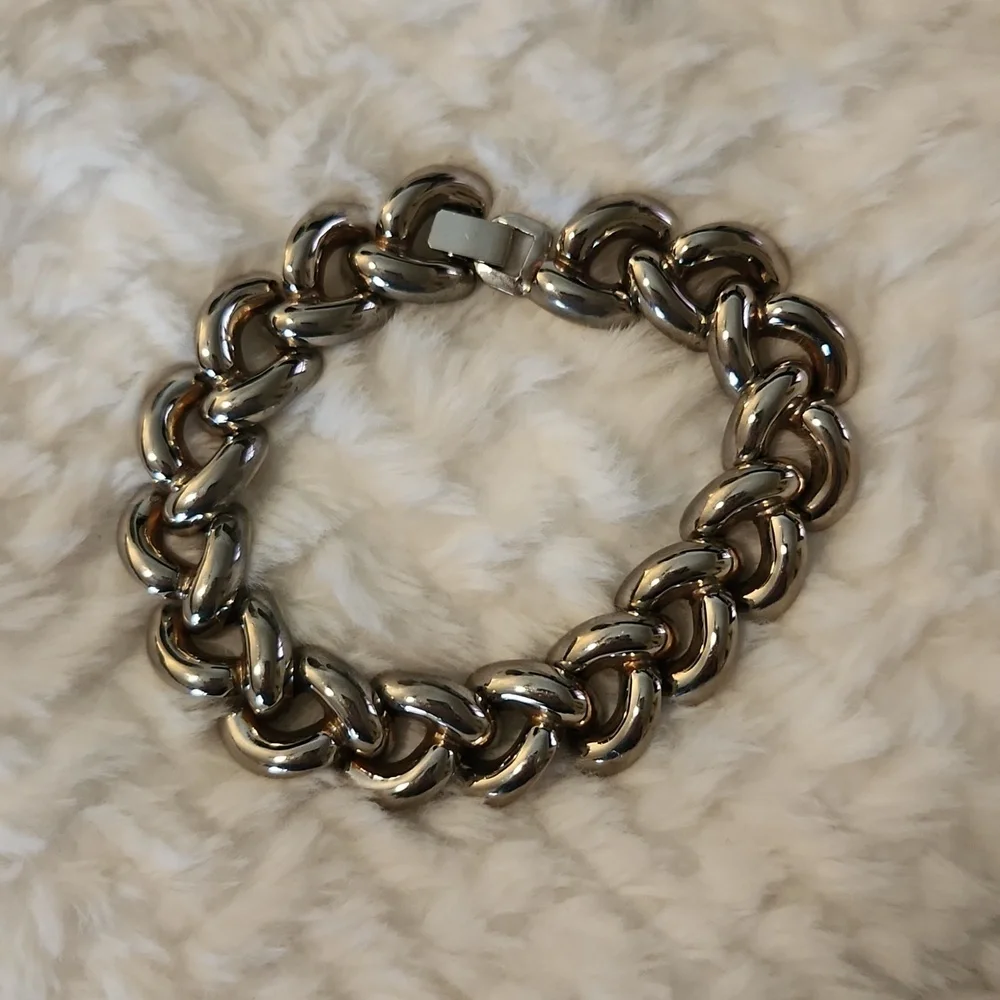 Vintage Classic 90s Gold & Silver Tone Puffy Chain Bracelet - Women